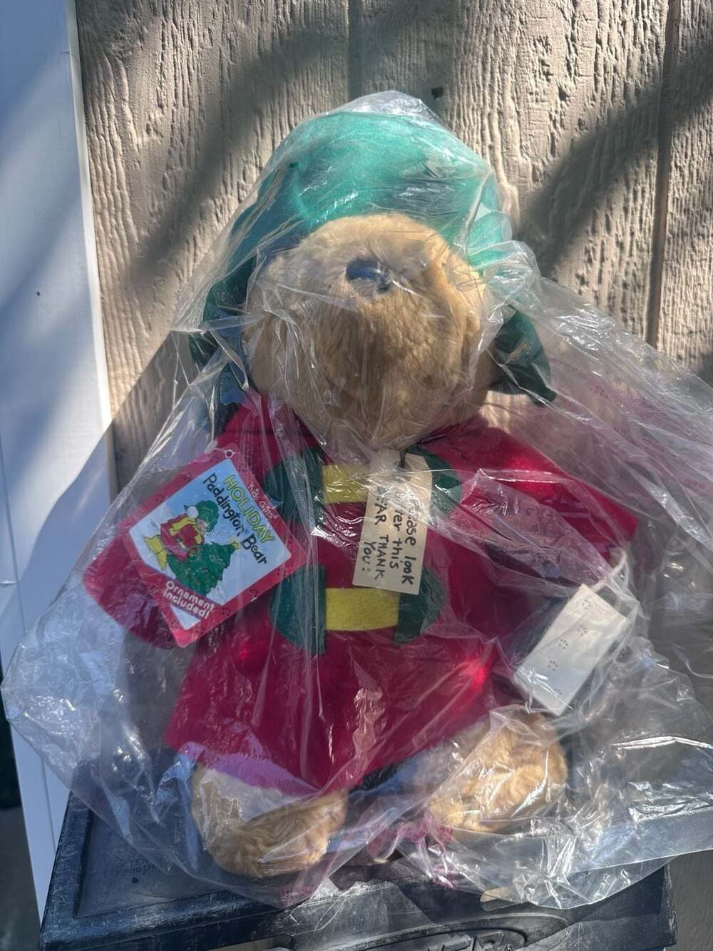 Vintage 1997 Sears Holiday Paddington Bear 16-Inch Plush Toy with Red Coat, Gree